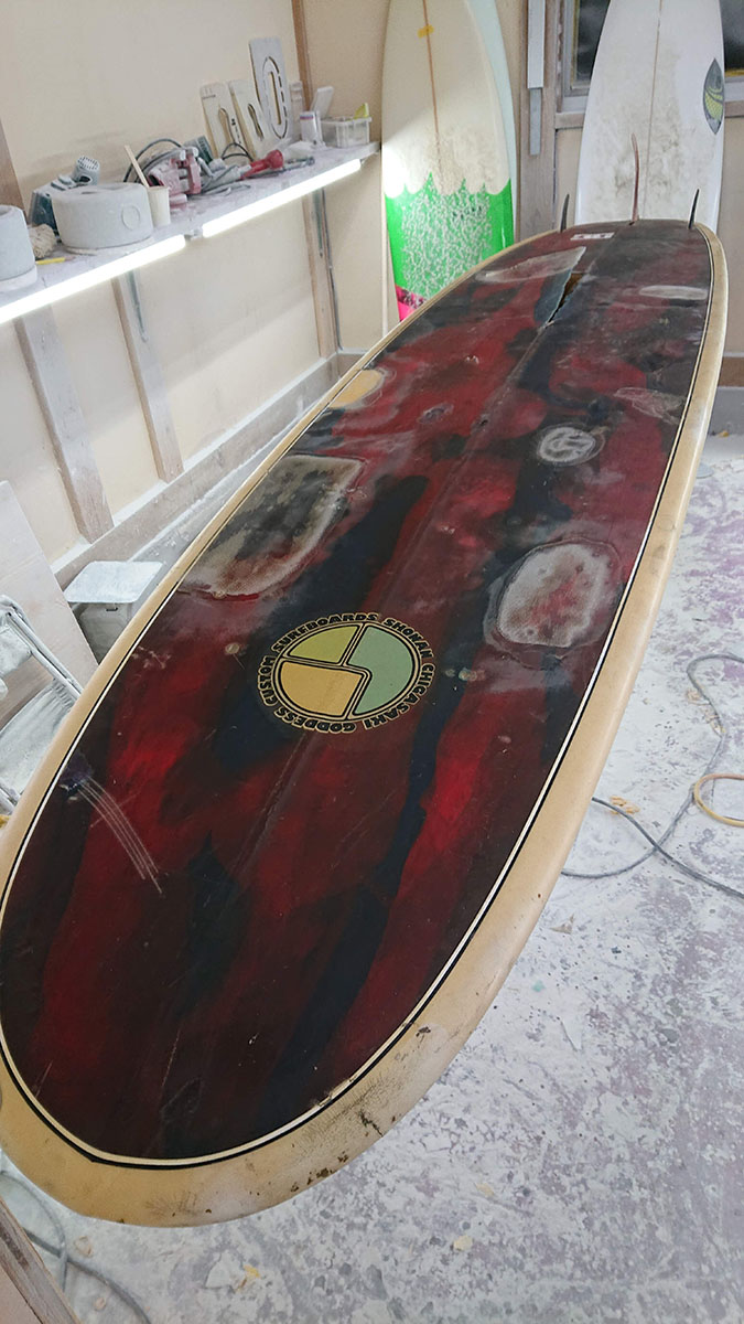 ロングボード再生 廃棄寸前が新品同様にレストア Taisei Custom Surfboards